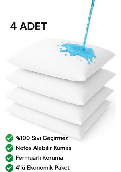 Yastık Alezi Su Geçirmez Ses Yapmaz Yastık Alez Kılıfı 4 Adet