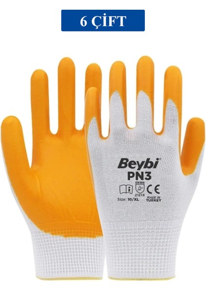 Pn5 Sarı Iş Eldiveni Polyester No:10 Örme Nitril Beybi Royaleks Group - 6 Çift