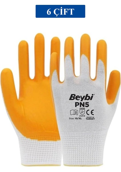 Pn5 Sarı Iş Eldiveni Polyester No:10 Örme Nitril Beybi Royaleks Group - 6 Çift modelleri