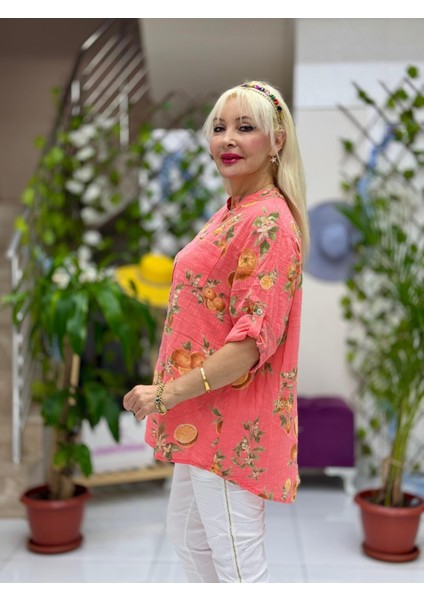 NC154553 Italyan Pamuk Keten Bluz Mercan fiyatları