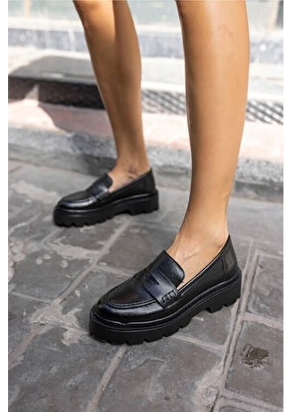 Mertens Kadin Siyah Cilt Deri Loafer Ayakkabı