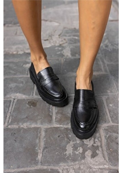 Mertens Kadin Siyah Cilt Deri Loafer Ayakkabı