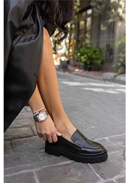 Mertens Kadin Siyah Cilt Deri Loafer Ayakkabı