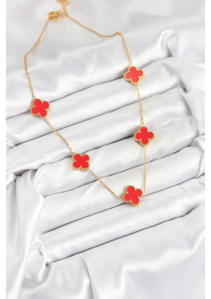 316L Çelik Zincir Gold Kırmızı Renk Yonca Kadın Kolye - PRT3500EB08940 fiyatları