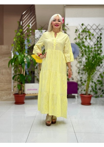 YG2049 Italyan Brodeli Elbise Sarı fiyatları