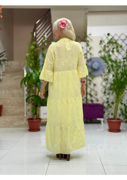 YG2049 Italyan Brodeli Elbise Sarı indirimleri