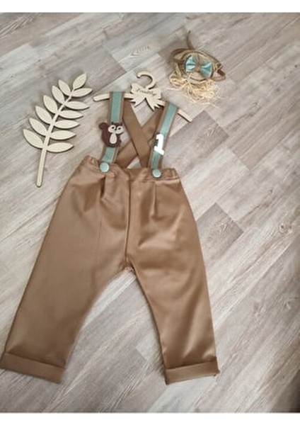 Sincap Konsepti Açık Kahve Küf Yeşili Erkek Çocuk Pantolon Salopet 1 Yaş Doğum Günü Kıyafeti fiyatları
