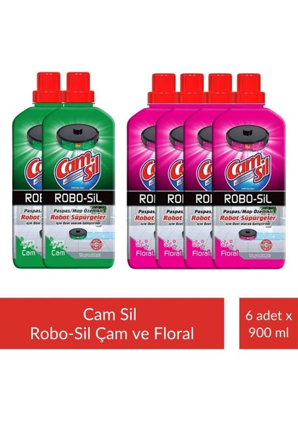 Robo-Sil Floral Yüzey Temizleyici 900 ml x 4 Adet + Camsil Robo-Sil Çam Yüzey Temizleyici 900 ml x 2 Adet