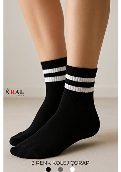 Kral Patik Çorap Pamuklu Terletmez Çizgili Yaz Sezonu 6 Çift Kolej Tenis Çorabı modelleri