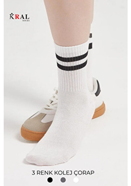 Kral Patik Çorap Pamuklu Terletmez Çizgili Yaz Sezonu 6 Çift Kolej Tenis Çorabı