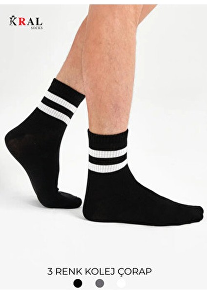 Kral Patik Çorap Pamuklu Terletmez Çizgili Yaz Sezonu 6 Çift Kolej Tenis Çorabı