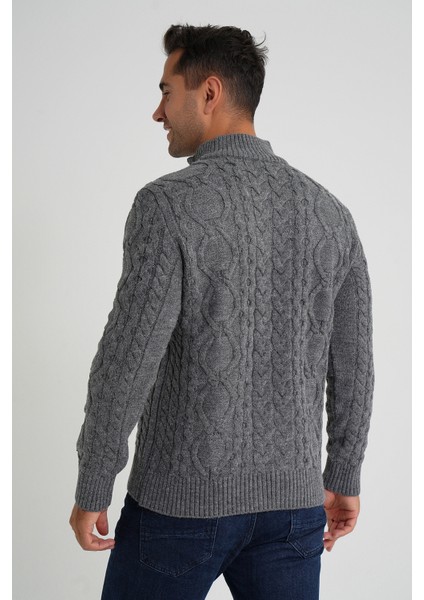 Erkek Fermuarlı Dik Yaka Yürütme Saç Örgülü Yün Hırka TRIST-5356 modelleri