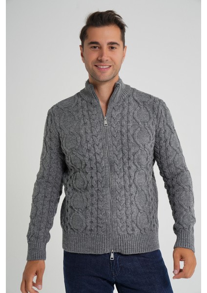 Erkek Fermuarlı Dik Yaka Yürütme Saç Örgülü Yün Hırka TRIST-5356 indirimleri