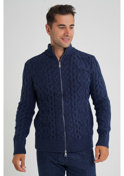 Erkek Fermuarlı Dik Yaka Yürütme Saç Örgülü Yün Hırka TRIST-5356 fiyatları