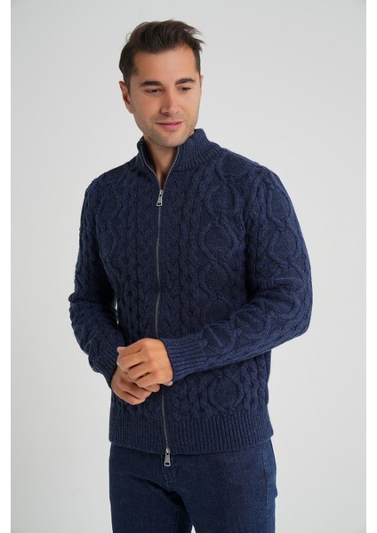 Erkek Fermuarlı Dik Yaka Yürütme Saç Örgülü Yün Hırka TRIST-5356 modelleri