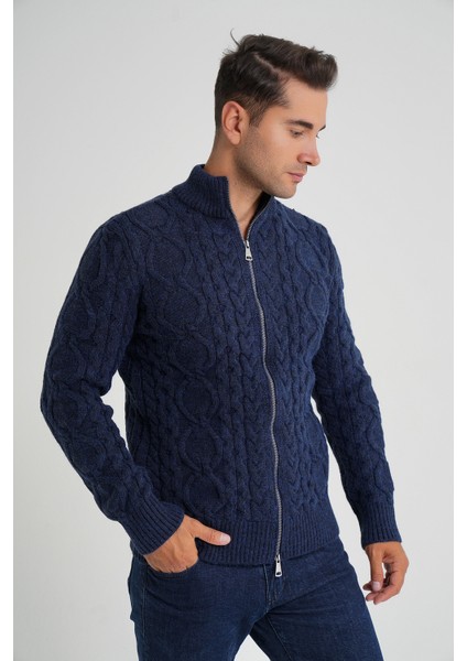 Erkek Fermuarlı Dik Yaka Yürütme Saç Örgülü Yün Hırka TRIST-5356 fırsatları