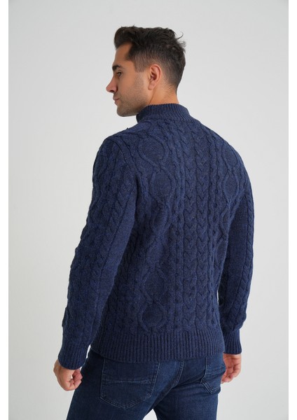 Erkek Fermuarlı Dik Yaka Yürütme Saç Örgülü Yün Hırka TRIST-5356 indirimleri