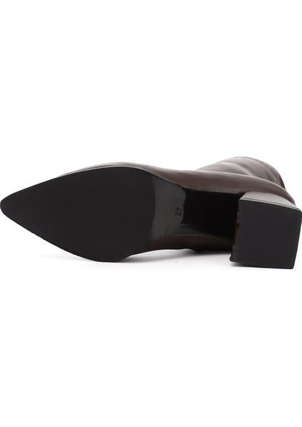 Kadın Kahverengi Deri Görünümlü Kalın Topuklu Streç Bot fırsatları