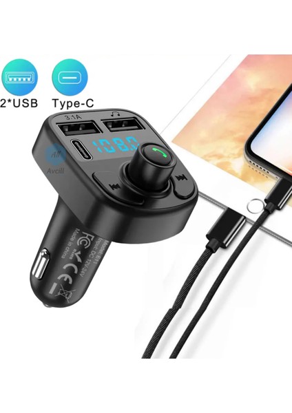 C1 Araç Fm Transmitter Type-C Bluetooth Araç Kiti USB Mp3 Sd Kart Çakmaklık Girişli Oto Müzik Çalar fiyatları