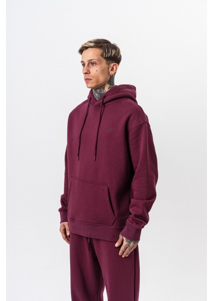 Erkek Respire Yazı Detaylı Kapüşonlu Basic Oversize Hoodie Vişne fiyatları
