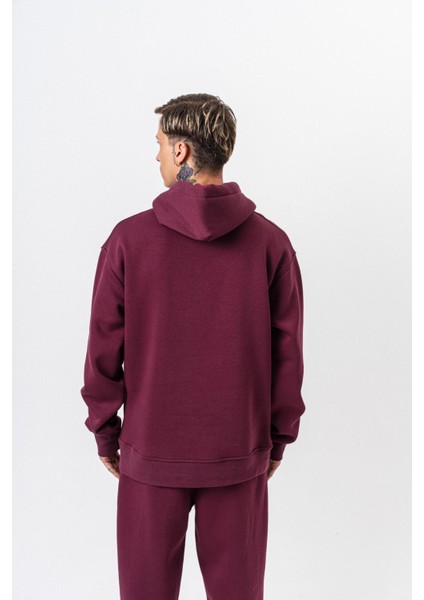 Erkek Respire Yazı Detaylı Kapüşonlu Basic Oversize Hoodie Vişne modelleri