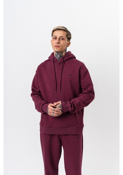 Erkek Respire Yazı Detaylı Kapüşonlu Basic Oversize Hoodie Vişne fırsatları