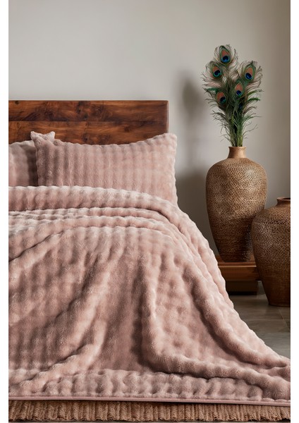 Bubble Battaniye Seti Çift Kişilik Pudra