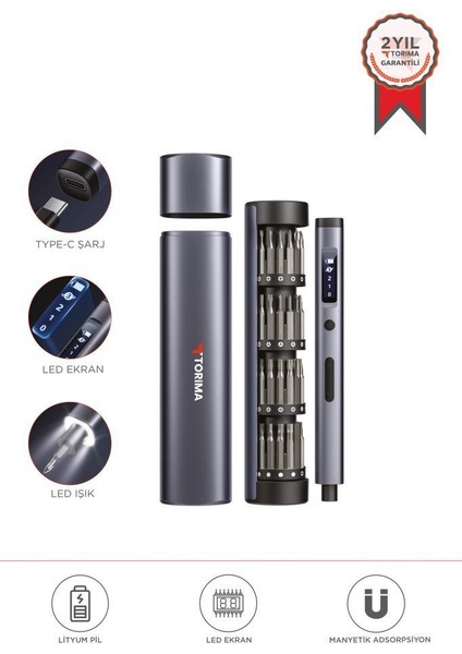 Tts-03 60 Parça Şarjlı Hassas Tornavida Seti – LED Işıklı, Mıknatıslı Alüminyum Kasa, Type-C