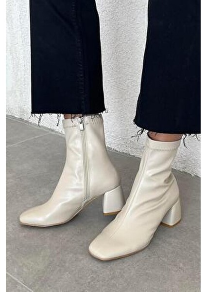 Lucas Kadın Küt Kalıp Deri Bot Bej