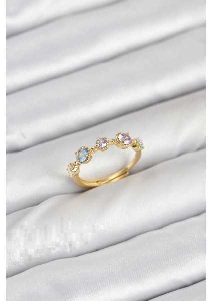 Pirinç Gold Renk Renkli Zirkon Taşlı Kadın Yüzük - PRT3500EB09038