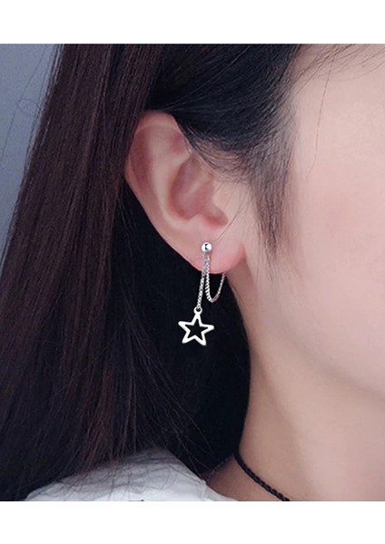 Sallantılı Yıldızlı Çelik Küpe