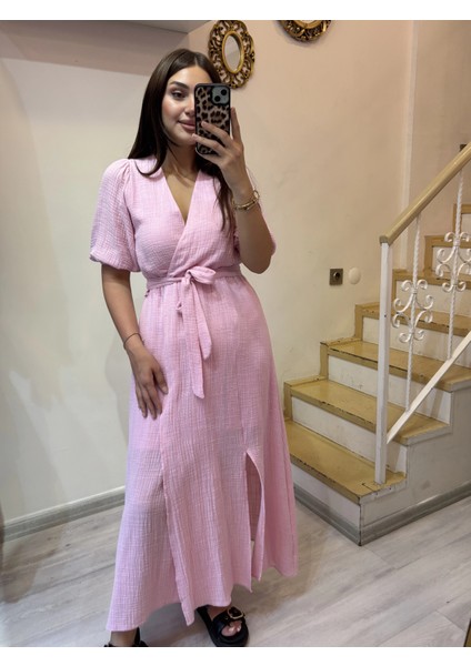 Kruvaze Yaka Keten Elbise fiyatları