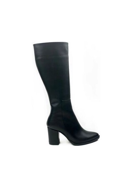 Kadın Siyah Süet Döner Fermuarlı Çizme 8 cm Topuklu Suni Deri Konforlu Tasarım indirimleri