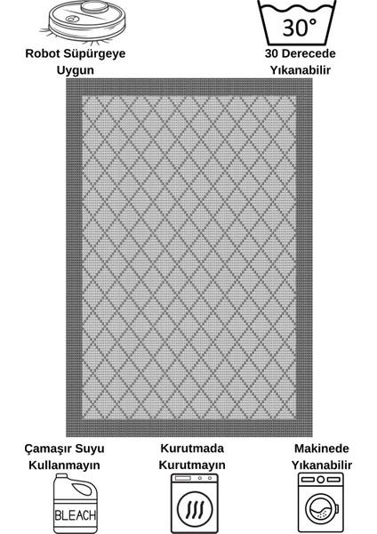 Gri Jüt Sisal Görünüm Bordürlü Kaymaz Taban Yolluk Halı