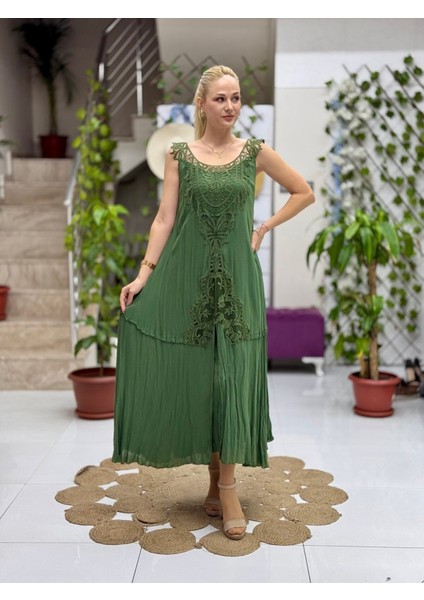 VL1046 Kolsuz Vual Elbise Yeşil