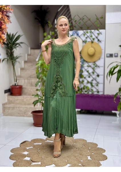 VL1046 Kolsuz Vual Elbise Yeşil fiyatları