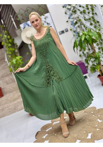 VL1046 Kolsuz Vual Elbise Yeşil modelleri