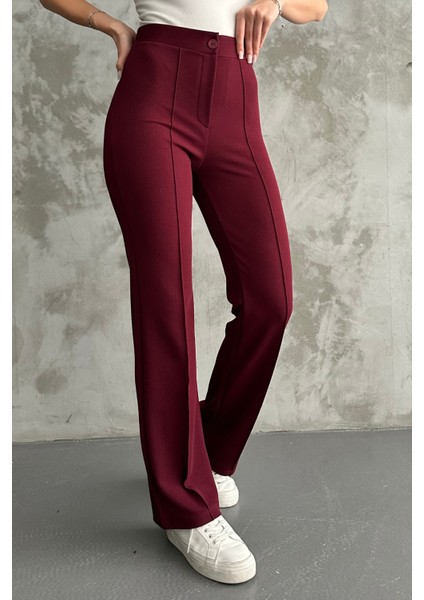 Kadın Bordo Yüksek Bel Toparlayıcı Ispanyol Paça Palazzo Pantolon Bordo / Xl fiyatları
