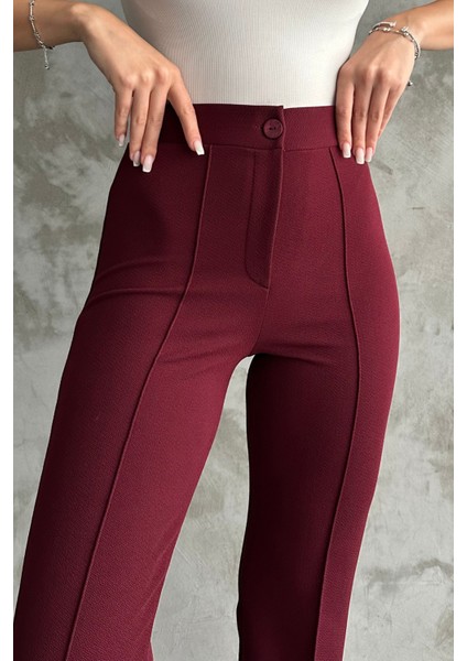 Kadın Bordo Yüksek Bel Toparlayıcı Ispanyol Paça Palazzo Pantolon Bordo / Xl indirimleri