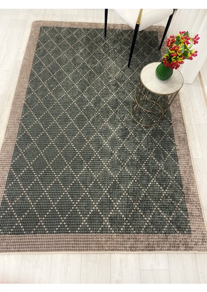 Yeşil-Kahverengi Jüt Sisal Görünüm Bordürlü Kaymaz Taban Yolluk Halı indirimleri