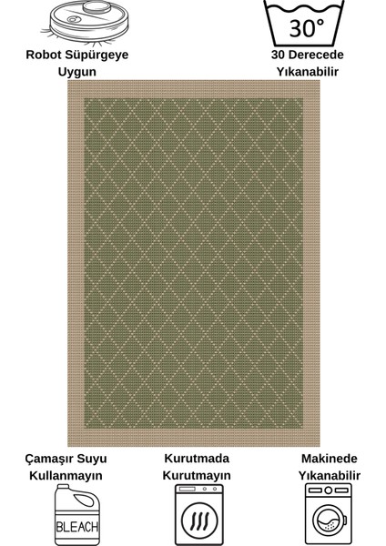 Yeşil-Kahverengi Jüt Sisal Görünüm Bordürlü Kaymaz Taban Yolluk Halı