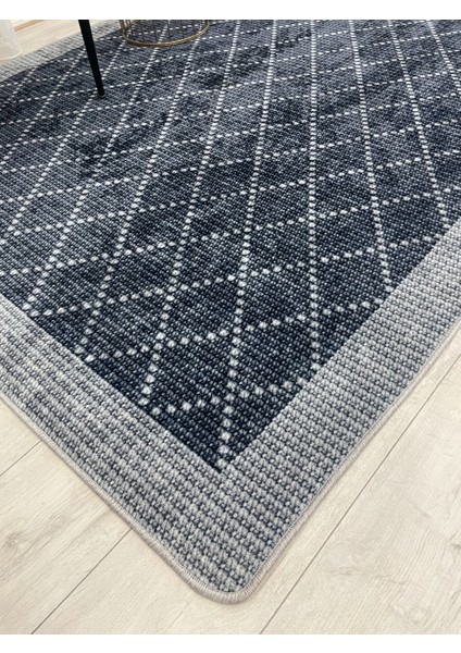 Lacivert-Gri Jüt Sisal Görünüm Bordürlü Kaymaz Taban Yolluk Halı fiyatları