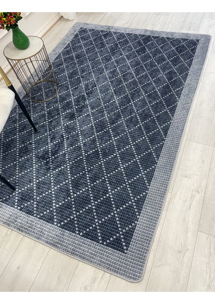 Lacivert-Gri Jüt Sisal Görünüm Bordürlü Kaymaz Taban Yolluk Halı modelleri