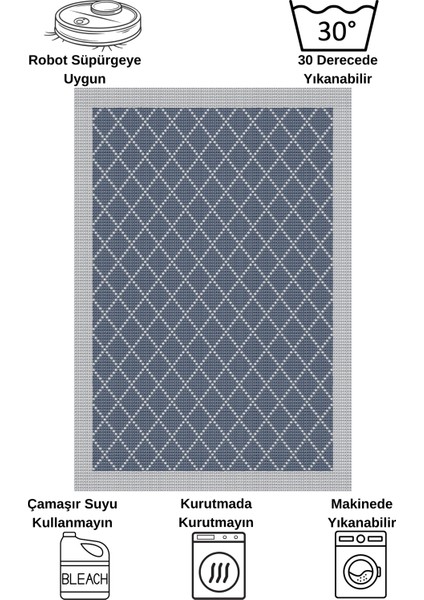 Lacivert-Gri Jüt Sisal Görünüm Bordürlü Kaymaz Taban Yolluk Halı