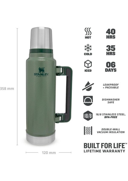 Classic Legendary Bottle Hammertone Green - Yeşil Klasik Termos 1.4 Litre fırsatları