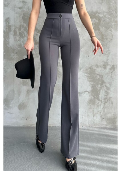 Kadın Antrasit Yüksek Bel Toparlayıcı Ispanyol Paça Palazzo Pantolon Antrasit / Xs