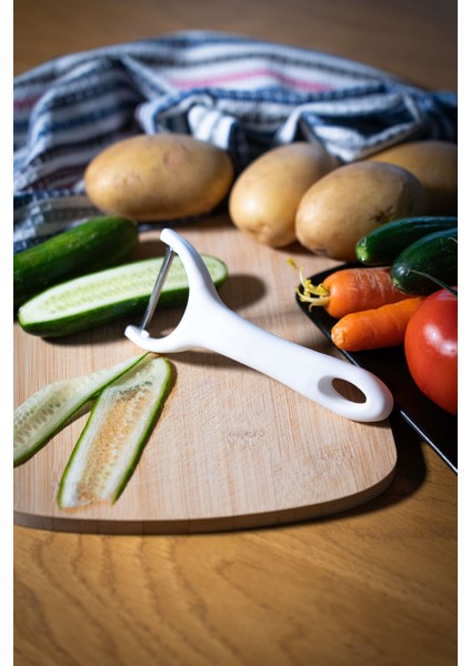 Mat Beyaz Sapan Soyacak – Paslanmaz Alman Çeliği, Ergonomik Sap, Çift Yönlü Kullanım