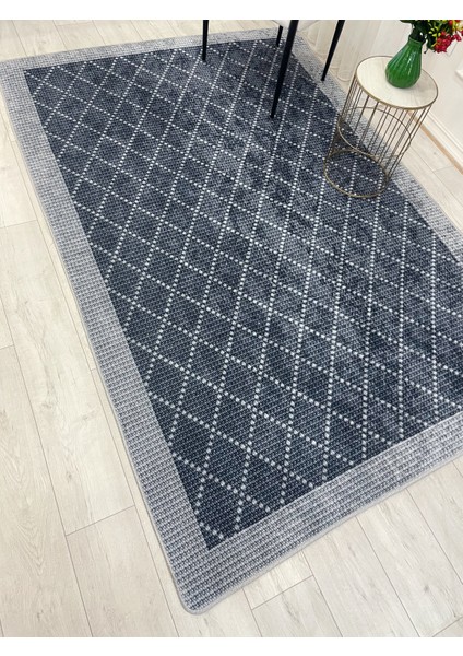 Lacivert-Gri Jüt Sisal Görünüm Bordürlü Kaymaz Taban Yolluk Halı fırsatları