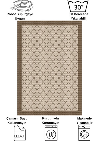 Bej-Kahverengi Jüt Sisal Görünüm Bordürlü Kaymaz Taban Yolluk Halı