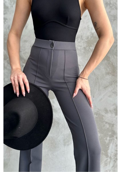 Kadın Antrasit Yüksek Bel Toparlayıcı Ispanyol Paça Palazzo Pantolon Antrasit / S indirimleri